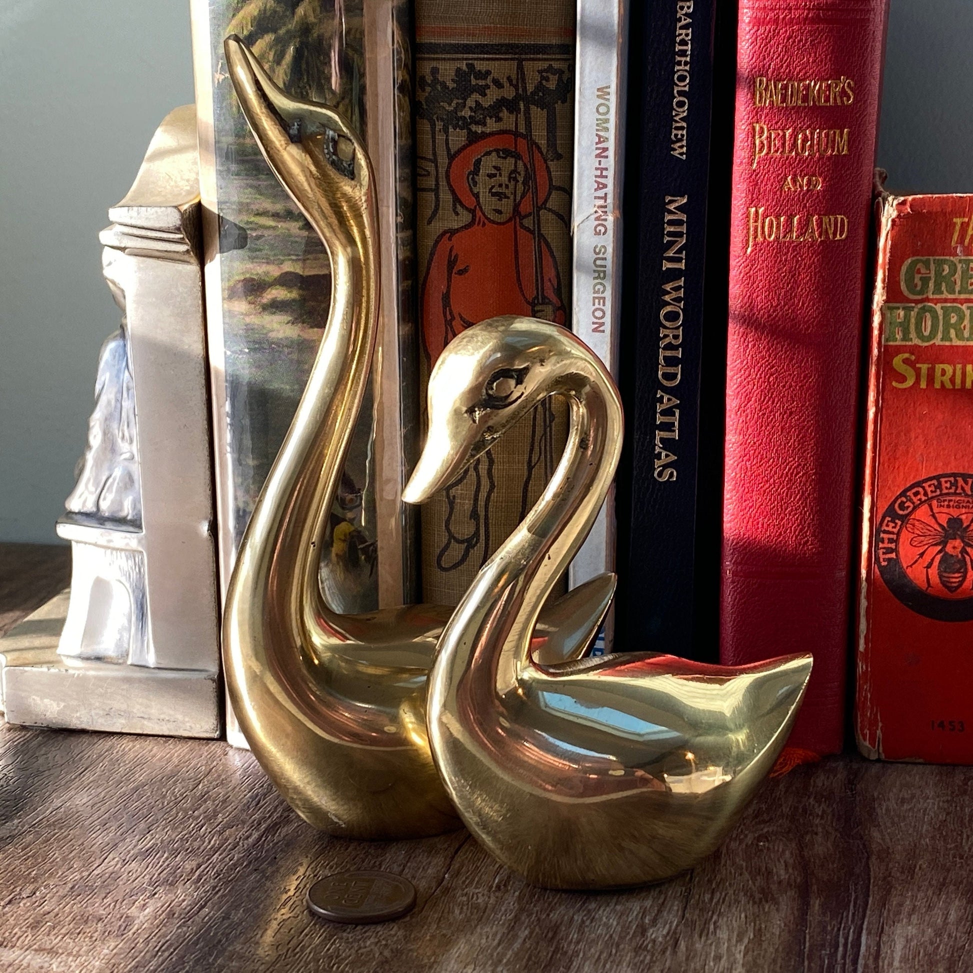 mid-century large brass swan pair – 86 Vintage