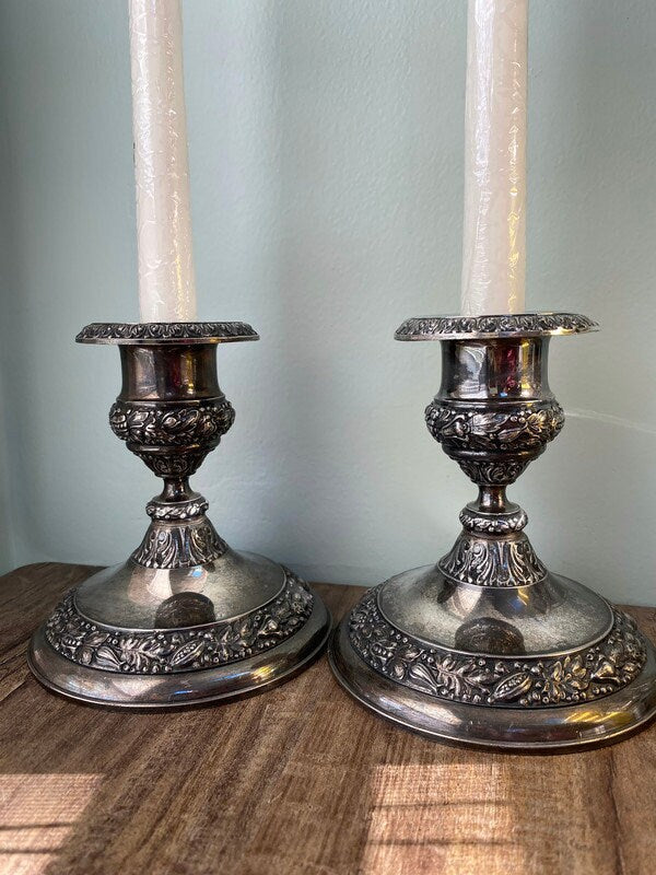 Jb 2 Vintage Brass Chamberstick Taper Candleholders