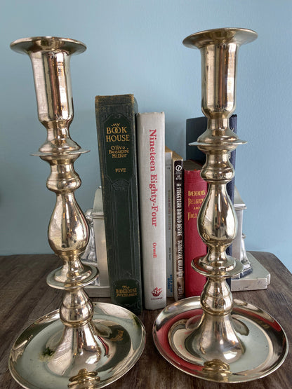 Vintage Brass Candlesticks, Pair of Tall Candle Holders
