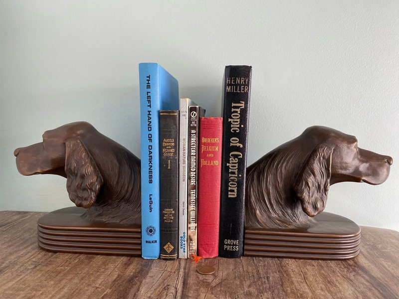 VTG Puppy Dog Canine Bookends Cast Metal Quality Casting circa 1930s store Bronze Gold