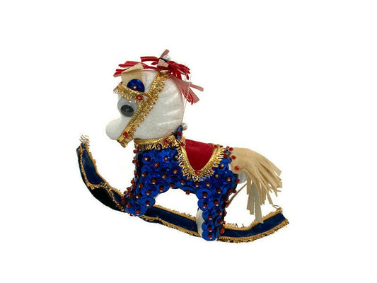 Vintage Beaded Sequin Rocking Horse Christmas Ornament