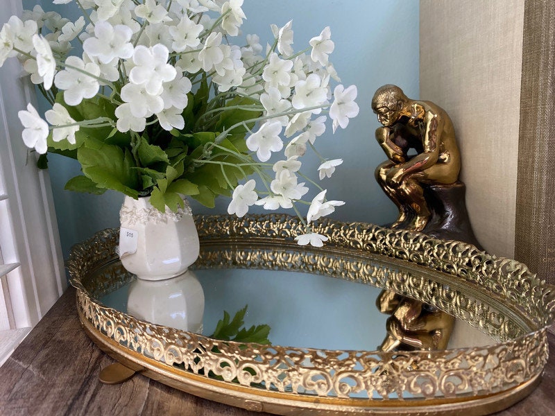 Vintage Ornate Mirrored Oval Vanity buy Tray