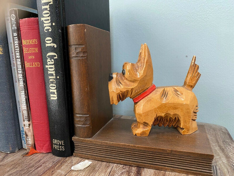 Vintage Terrier outlet Bookends ~ Mid. Century 1960s ~ Hand Painted Turquoise Scottish Terrier Dog Bookends~