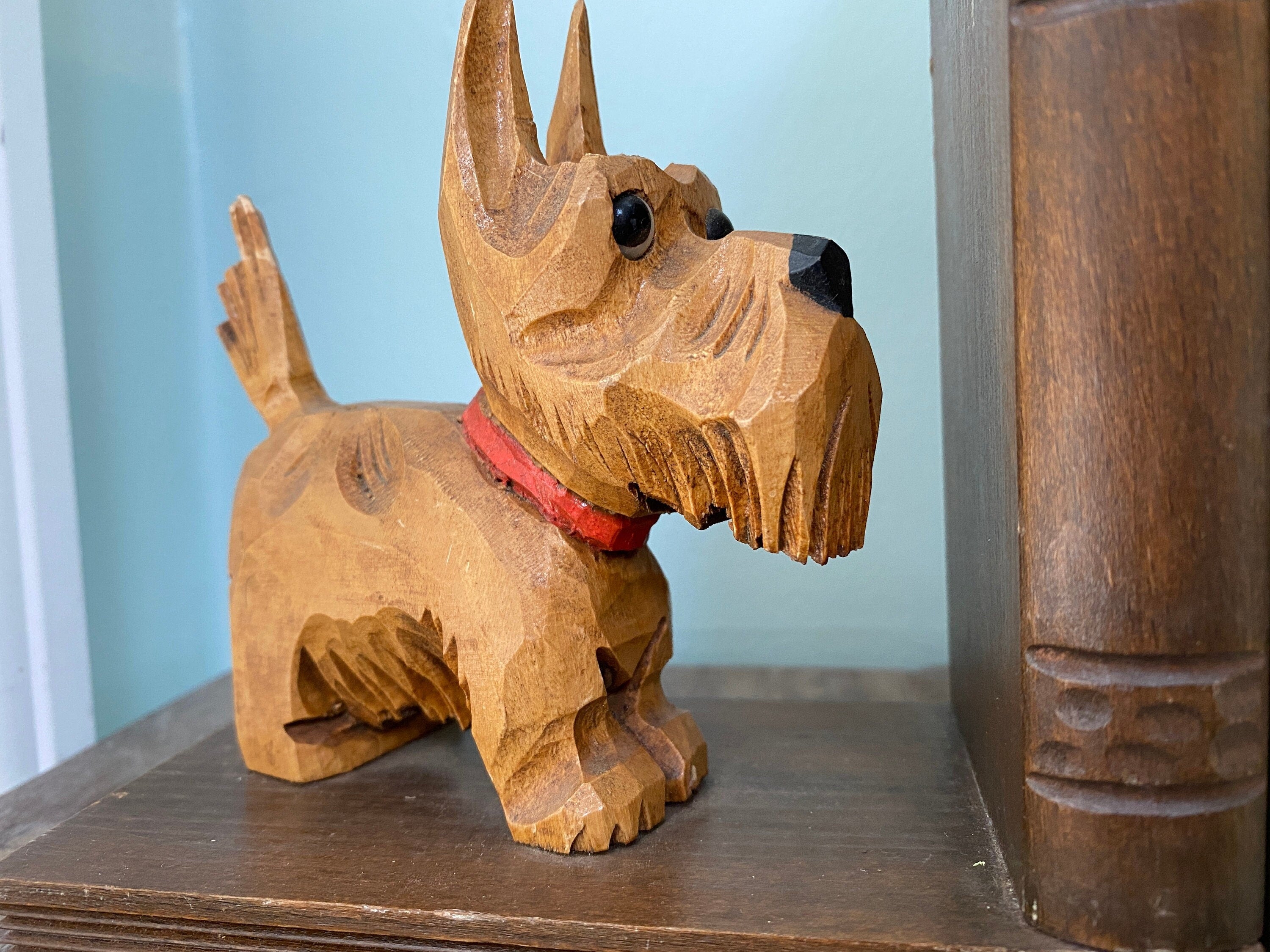 Store Teak Wood Bookends Dogs Carved 70s Mid Century Modern