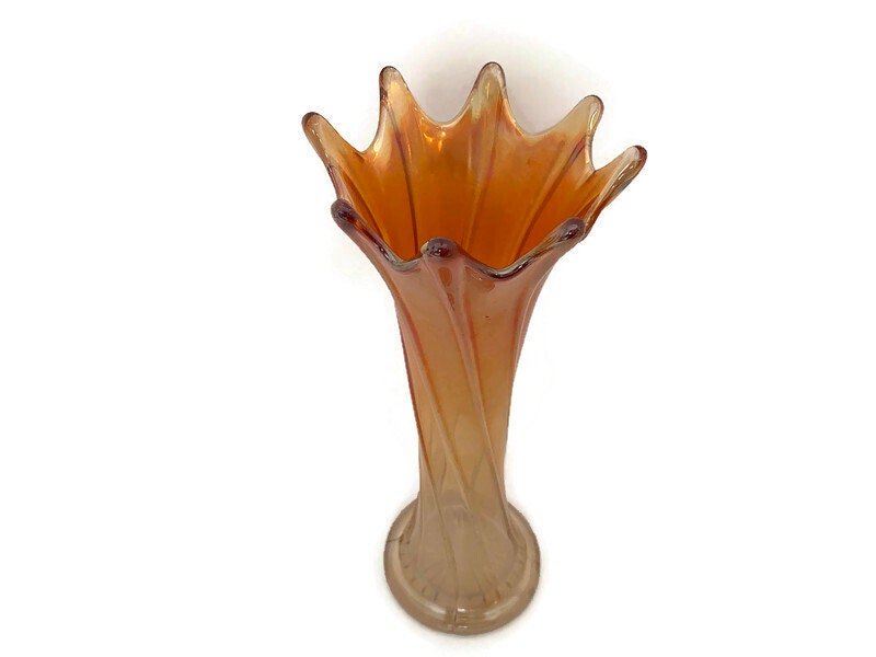 Vintage Thin Ribbed Standard Swung Carnival Glass Vase