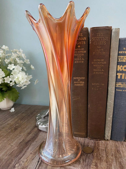 Vintage Thin Ribbed Standard Swung Carnival Glass Vase