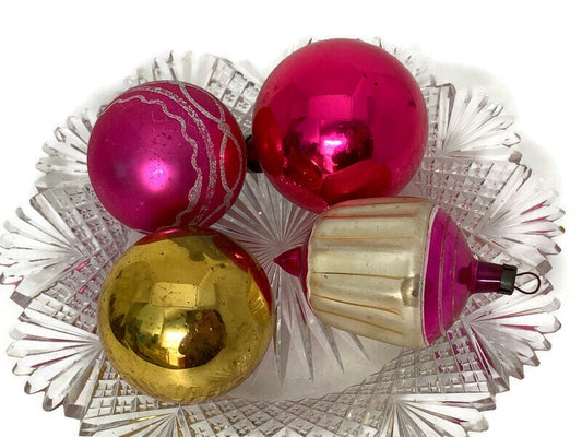 Vintage Pink and Gold Glass Christmas Ornaments