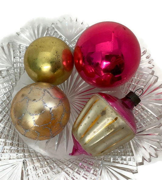 Vintage Pink and Gold Christmas Ornaments