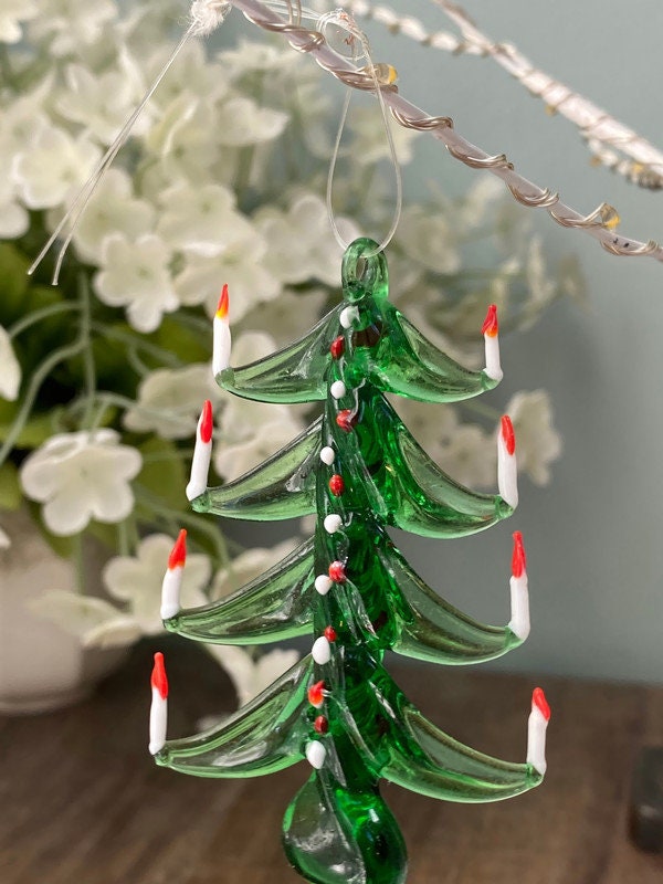 Vintage Spun Green Glass Christmas Tree Ornament