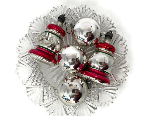 Vintage Mercury Glass Indented Christmas Ornaments