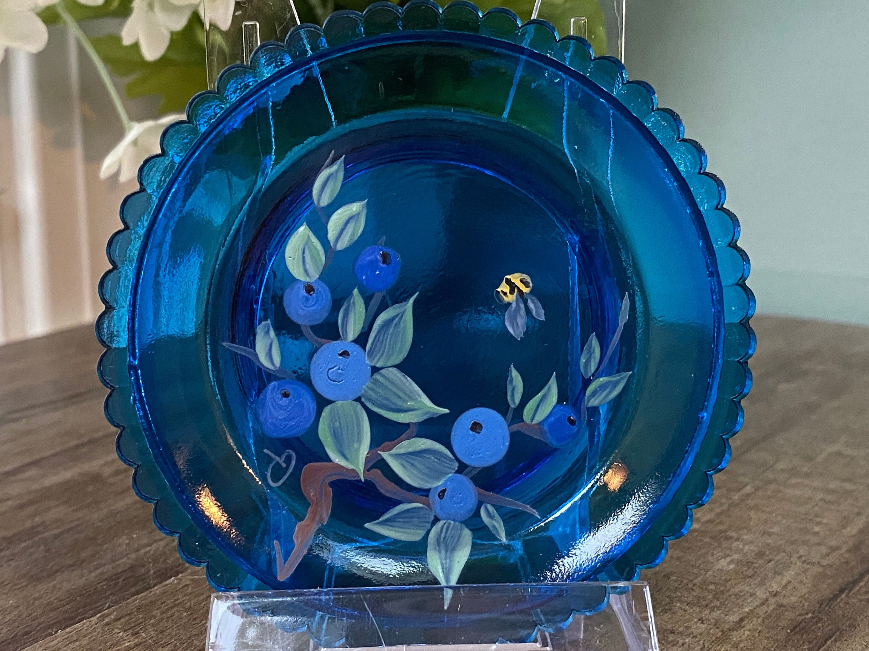 Vintage blue shop glass plates