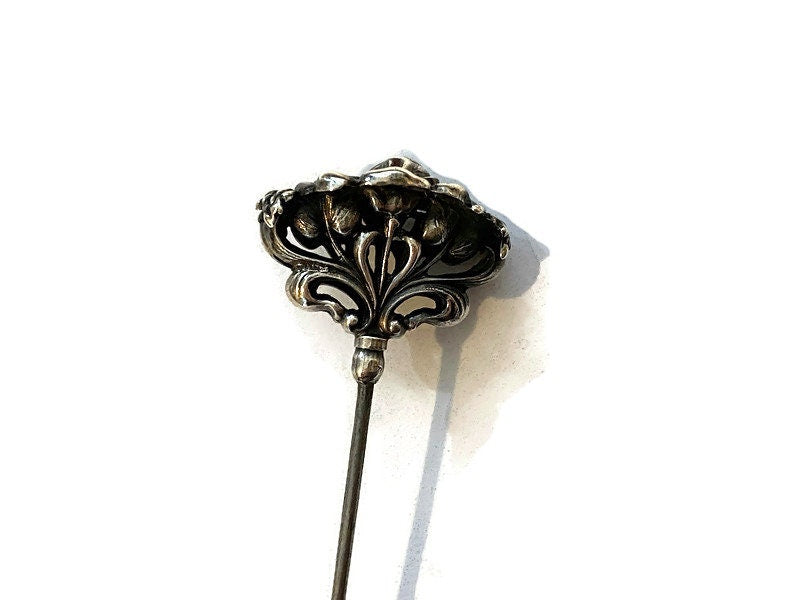 Sterling Silver Antique Hat Pin Art Nouveau 3D Ladies Face Encircled with store Hair