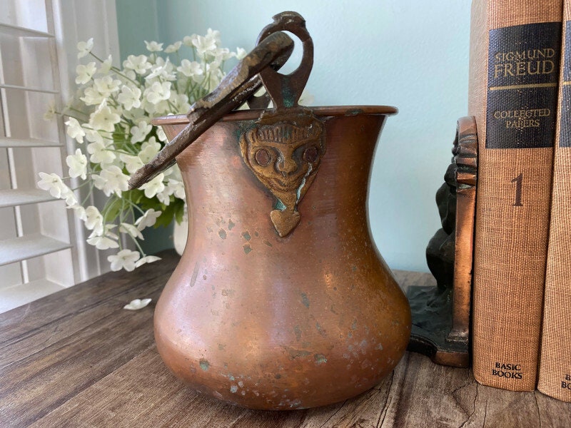 Antique COPPER COFFEE POT Wrought Iron Arts Crafts Puru