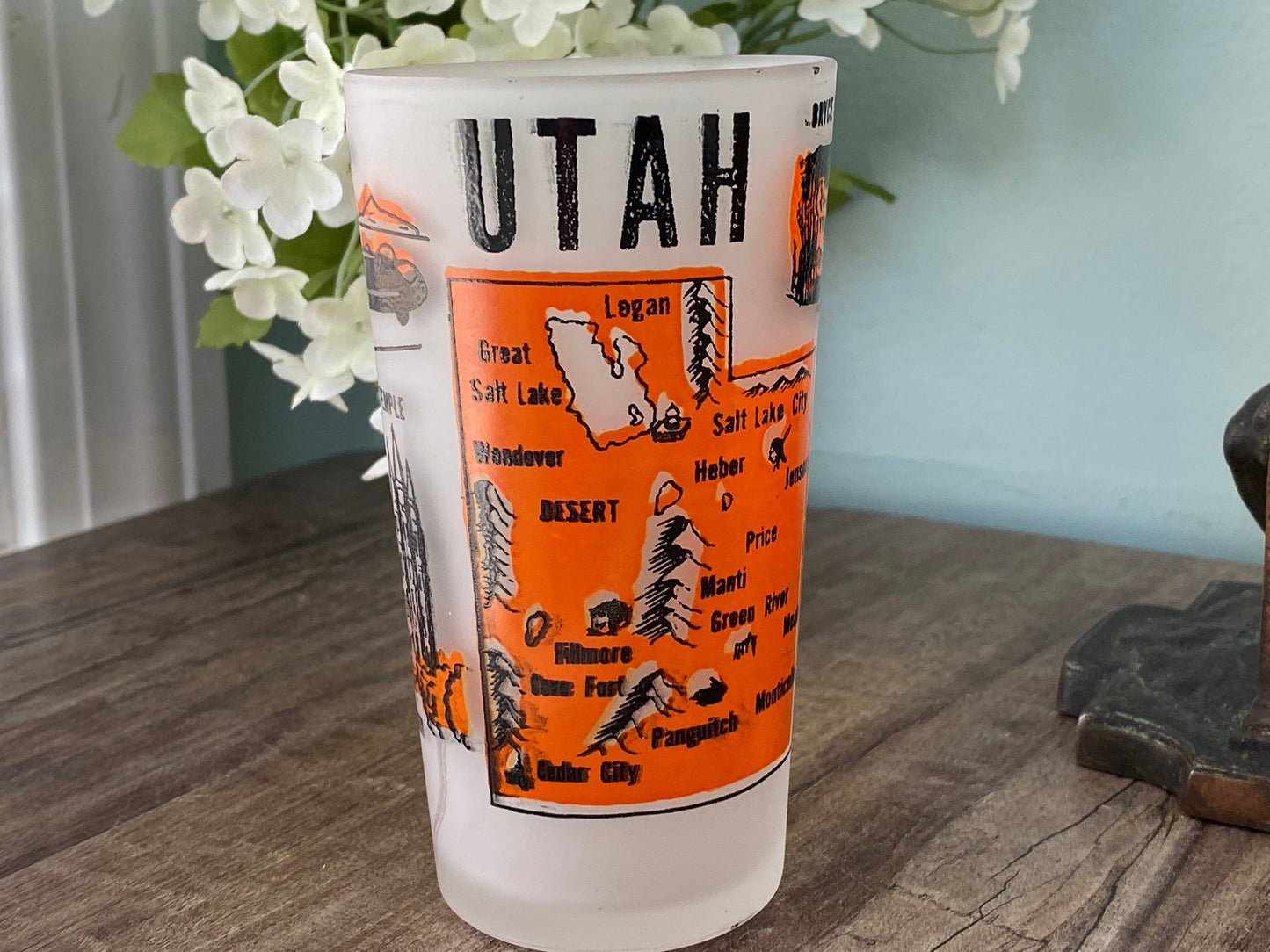 Midcentury Utah Souvenir Glass with State Map