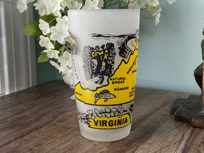 Midcentury Virginia Souvenir Glass with State Map