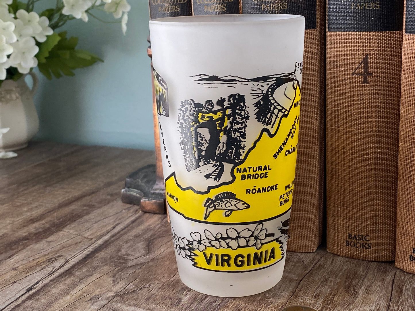 Midcentury Virginia Souvenir Glass with State Map