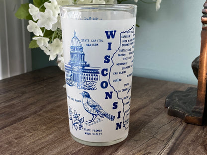 Midcentury Wisconsin Souvenir Glass with State Map