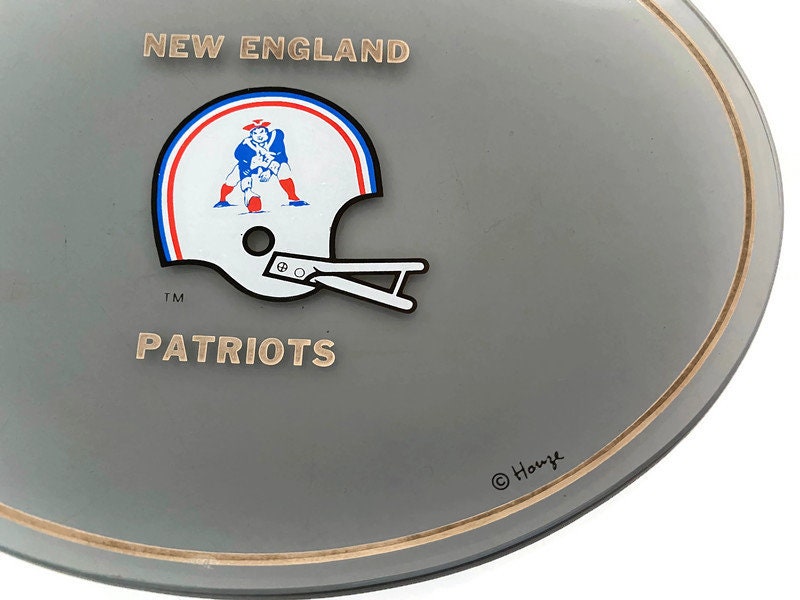 Vintage New England Patriots Smoked Glass Dish by Houze Glass