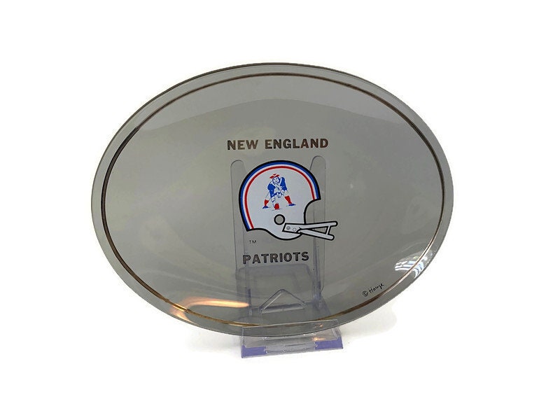 Vintage New England Patriots Smoked Glass Dish by Houze Glass