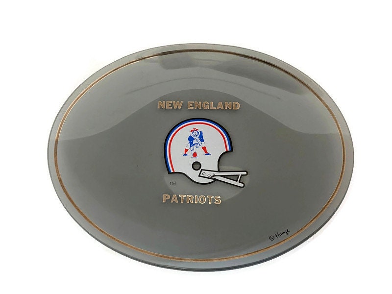 Vintage New England Patriots Smoked Glass Dish by Houze Glass