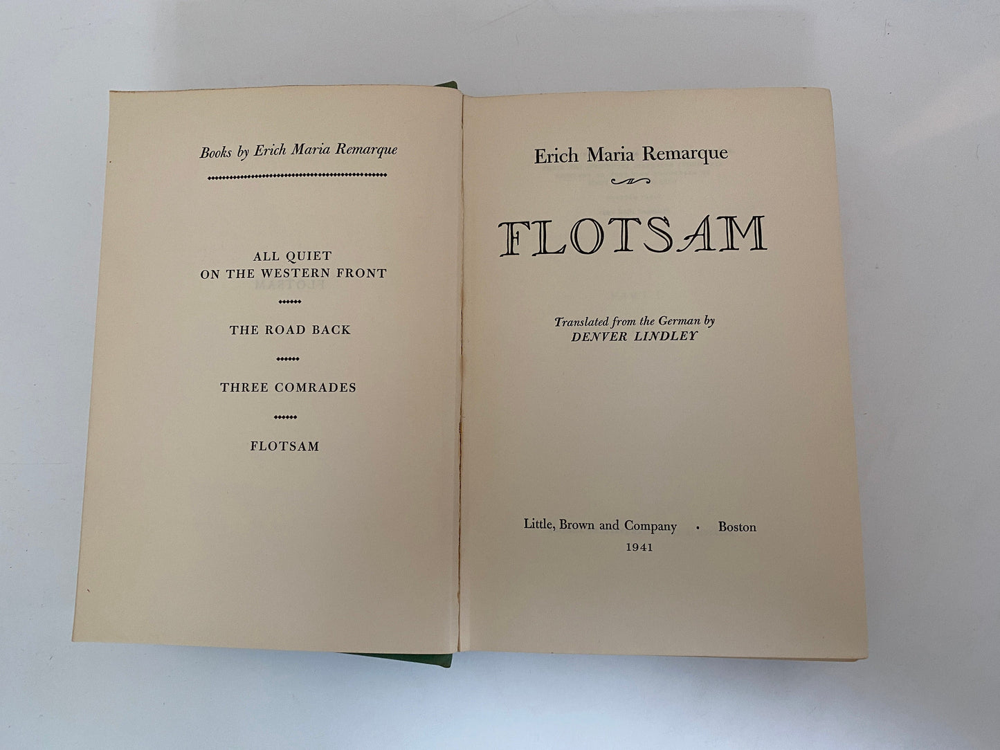 Vintage Book, Hardcover First Edition Flotsam by Erich Maria Remarque