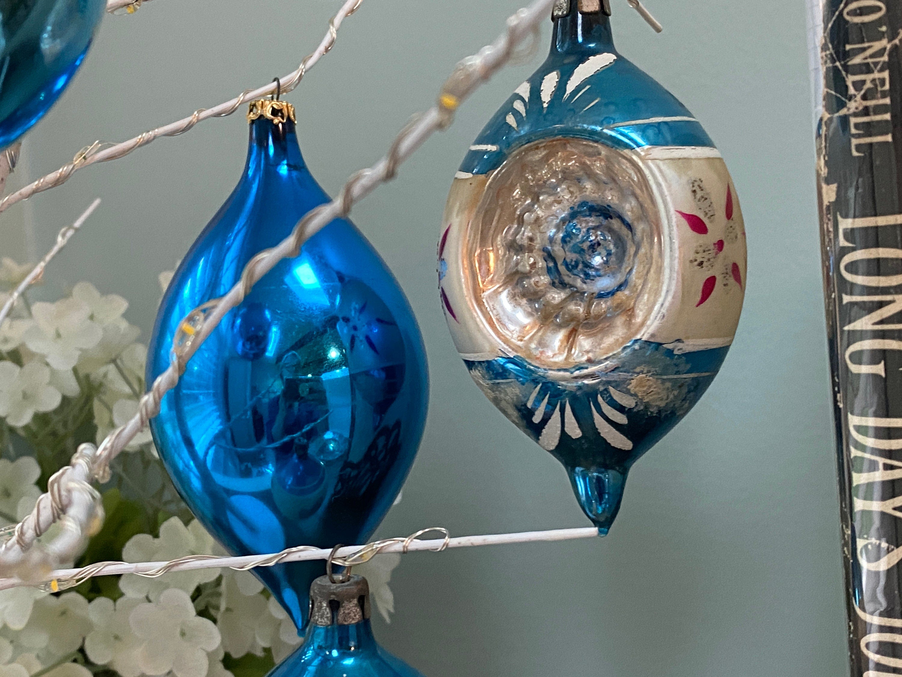 Midcentury Glass Blue Christmas Tree Ornaments Duckwells