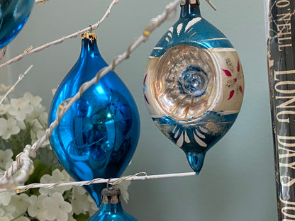 Midcentury Glass Blue Christmas Tree Ornaments