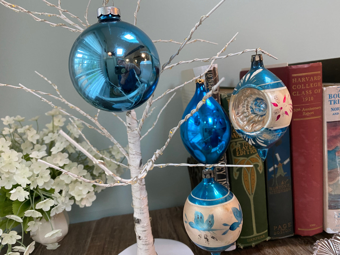 Midcentury Glass Blue Christmas Tree Ornaments