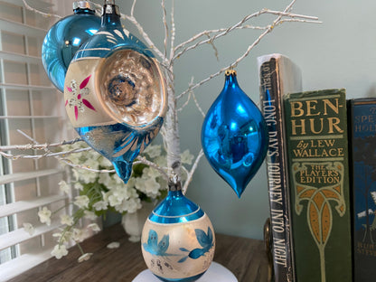 Midcentury Glass Blue Christmas Tree Ornaments