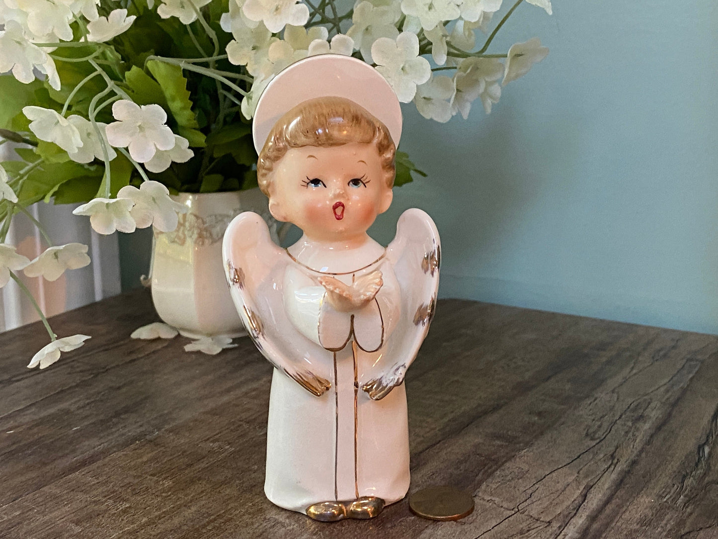 Midcentury Christmas Boy Angel Ceramic Figurine