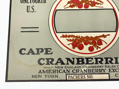 Vintage Cape Cod Cranberries Crate Label