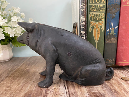 Vintage Cast Iron Pig Bank Heavy Doorstop or Animal Figurine