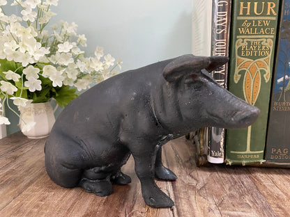 Vintage Cast Iron Pig Bank Heavy Doorstop or Animal Figurine