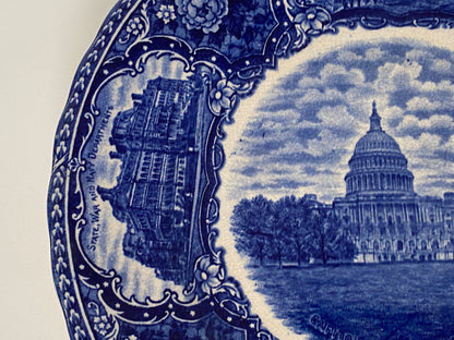 Antique Washington DC Plate Blue and White Historical Pottery