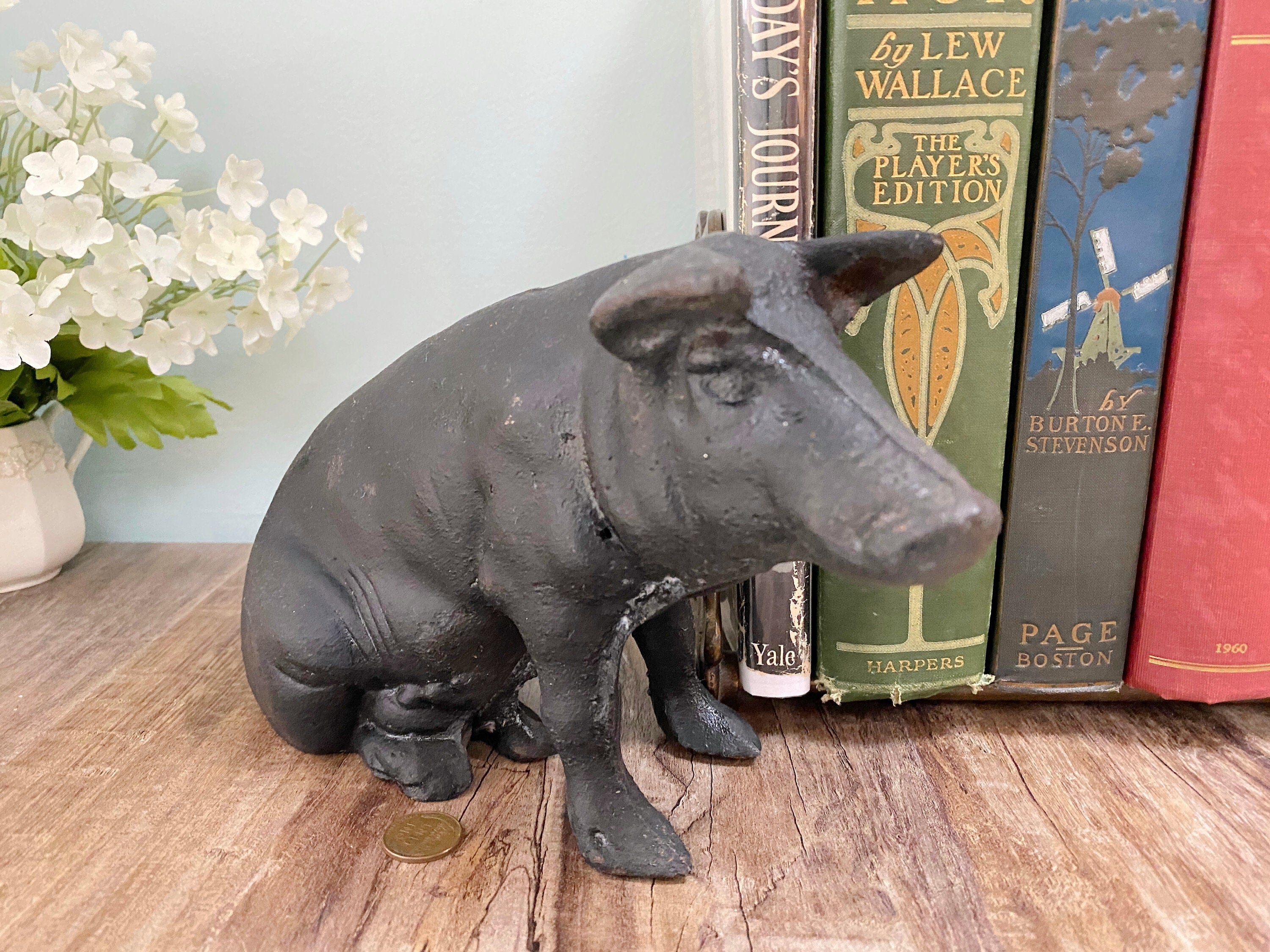 Vintage Cast Iron Pig Bank Heavy Doorstop or Animal Figurine