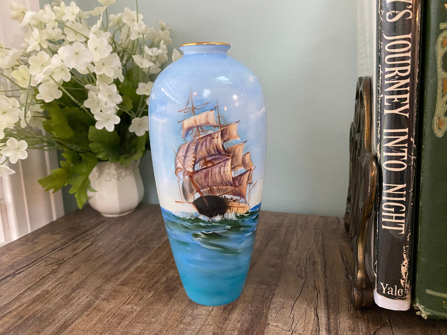 Vintage Notitake Clipper Ship Vase Signed by the Artist