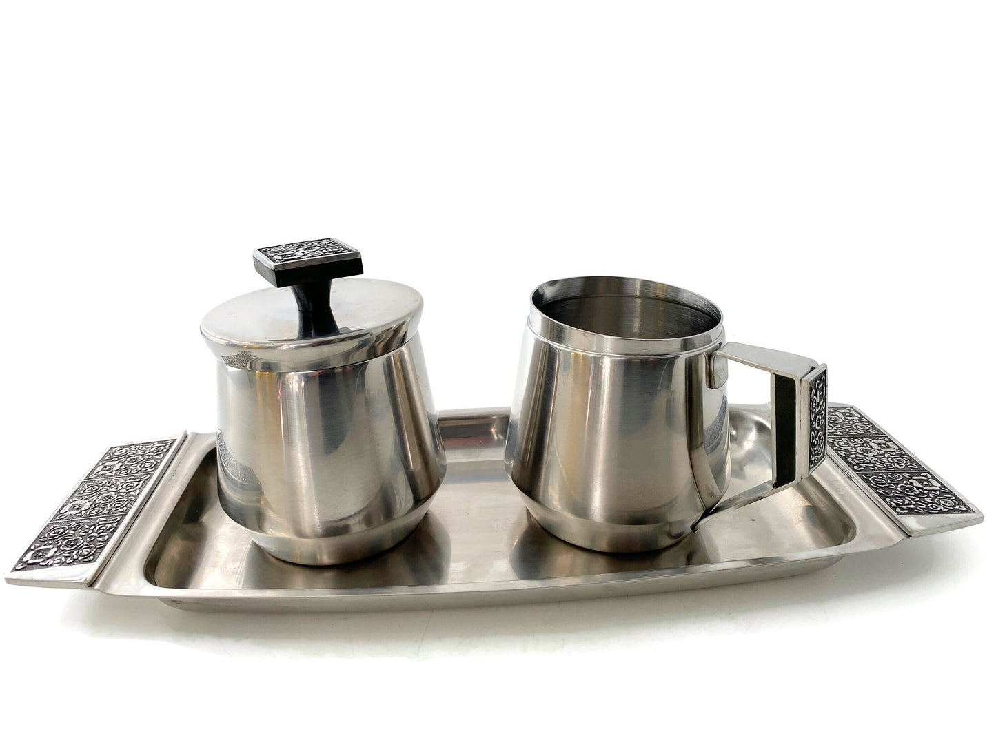 Midcentury Stainless Sugar and Creamer Set by Stanley Roberts